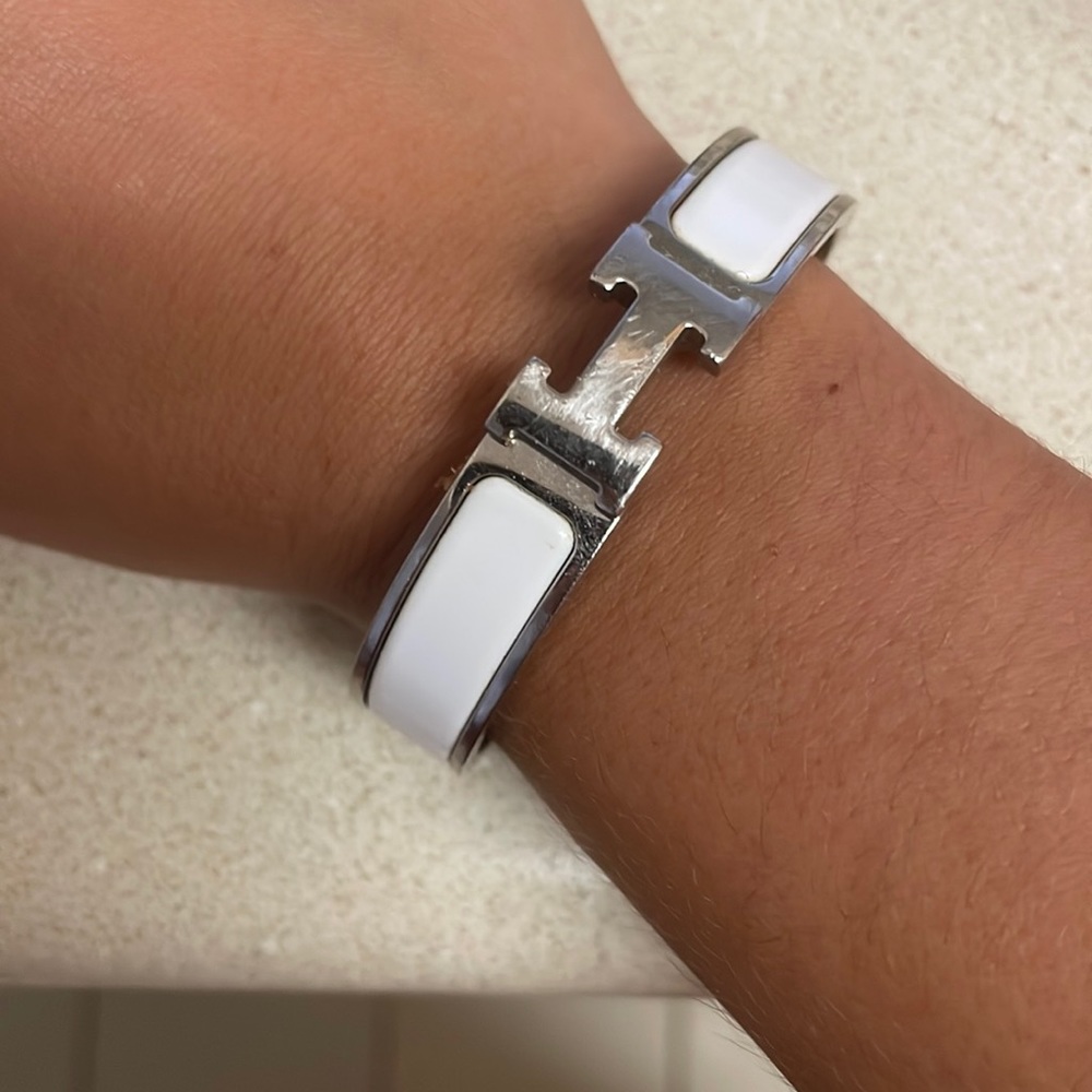 White Hermes clic H Bracelet